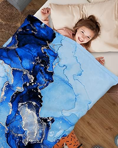 Cobertores de bebê tinta de mármore azul super macio cobertores confortáveis ​​para crianças recém -nascidas abstrato de luxo