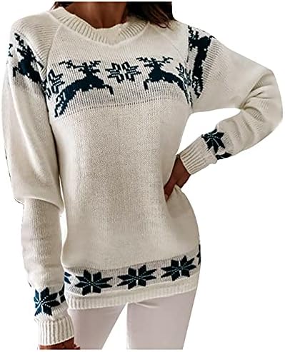 Suéter de Natal feminino com manga de neve com suéter de neve com suéter de luva de pescoço com pequenos suéters de