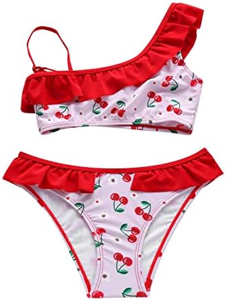 Big Kids Summer Swimsuit Cherry Beach Prind Girls 'Swimsuit ombro de maiô com garotas de maiô de Borta 5t com ponta de borda 5T