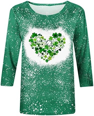 Camisetas branqueadas para mulheres trevo vintage Tops impressos tshirts irlandeses Lucky Irish 3/4 manga St Patricks Day Shamrock Shirt