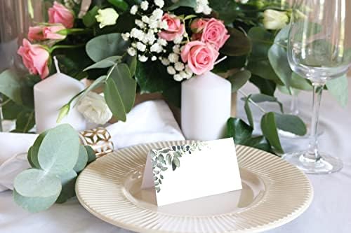 Cartões de lugar de vegetação da Eucalyptus, floral aquarela, cartões de mesa em branco para casamentos, jantares, coquetéis e buffets, 2 ”x 3,5”, pontuados para dobrar.