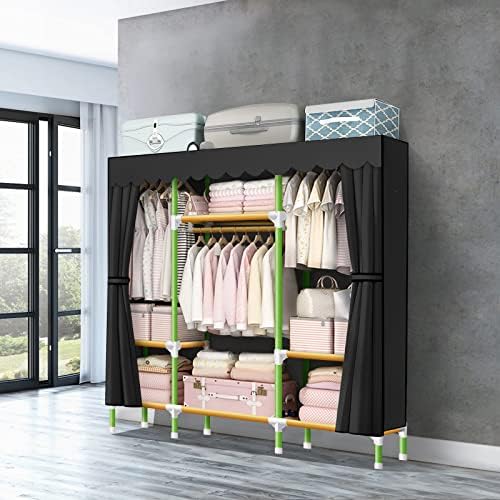 YouUD Armário portátil 57 polegadas Organizador de roupas de armário com 3 prateleiras de armazenamento e 3 hastes suspensas, armário