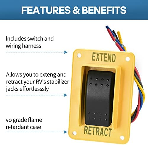 Chave de estabilizador de energia, botão elétrica Briidea RV Jack com conector elétrico com arnês 12V Extend retrair para