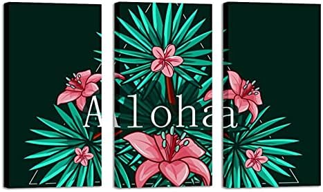 Arte da parede para sala de estar, aloha havaiano folhas emolduradas conjuntos de pintura a óleo decorativa