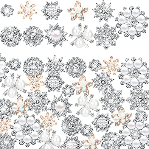 44 peças broches de strass pérolas Botões de enfeites Botões de strass de flor de pérolas a granel para decoração de jóias,