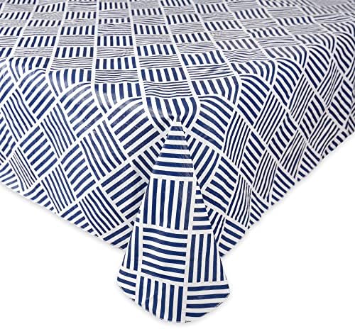 DII Padrão de grade de coleção de mesa de vinil interno/externo, toalha de mesa com flanela, retângulo, 60x84, marinha