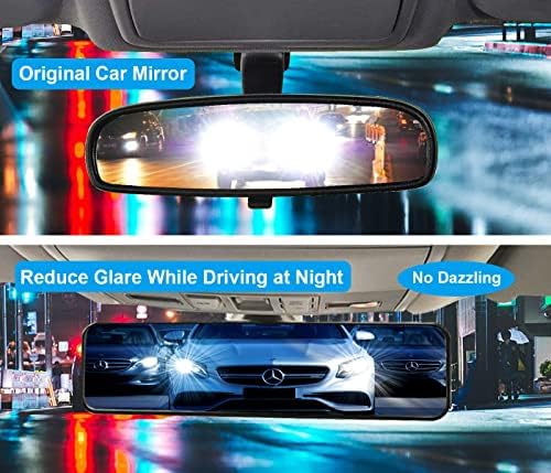 Espelho de vista traseira do kitbest, clipe universal no espelho retrovisor, espelho de grande angular, espelho de carro, interior panorâmico espelho traseiro estendido, extensor do espelho retrovisor, anti -brilho, tonalidade azul para caminhão de carro
