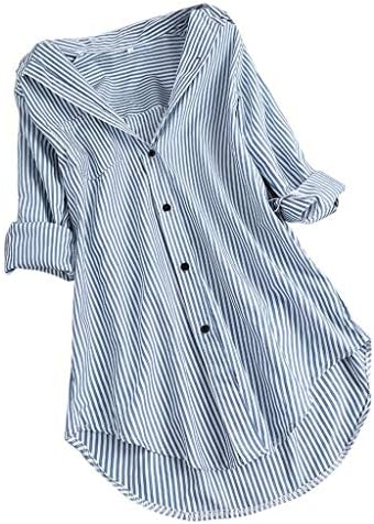 Camisas para mulheres soltas fit s-5xl botões de manga longa para baixo listrado v pesco