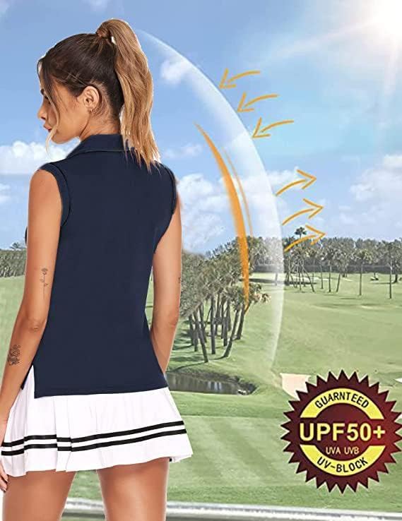 Hotloox mulheres sem mangas camisas de pólo de golfe upf 50+ zíper seco rápido v tênis de pescoço tanque de tênis s-xxl