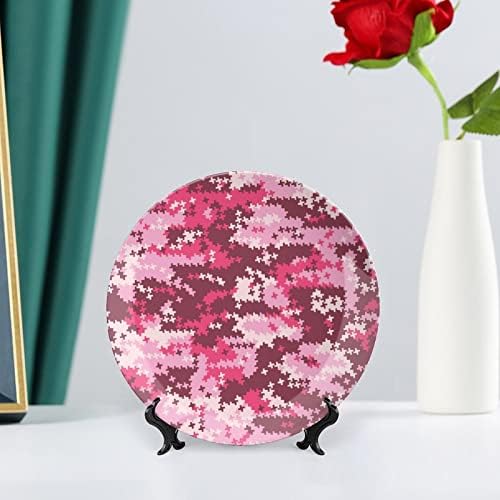 Camuflagem Pink Houndstooth Ceramic Bone China Placas decorativas com ornamentos pendurados Placas de jantar