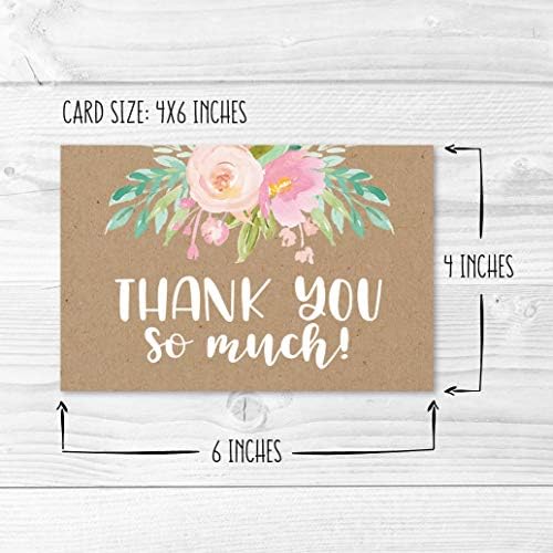24 Cartões de agradecimento floral de Kraft Rústico com envelopes, ótima nota para adultos de simpatia fúnebre ou suprimentos