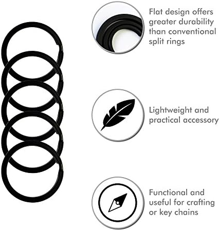 Anéis de chave plana Corrente -chave Metal Split Ring 36pcs, para organização de chaves de carro em casa, Black eletroplatado