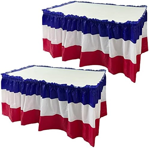 2 Saias de mesa patrióticas plásticas de embalagem - 29in x 14ft 4 de julho Salia de mesa para o Dia do Dia dos Veteranos Day