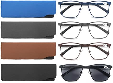 Heeyyok 4-Pack Blue Blocking Reading Glasses Menislish Metal Frame Leitores, Comfort Anti Glare UV Filter Opyeglasses