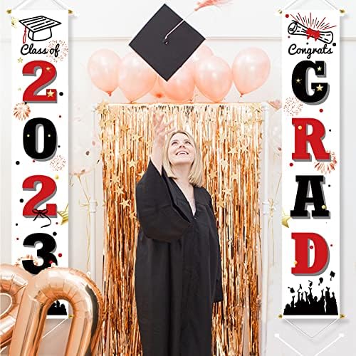 Decorações da festa de graduação do coro de coelho 2023: Red e Black Class de 2023 Parabéns Banner de pós -graduação, placa
