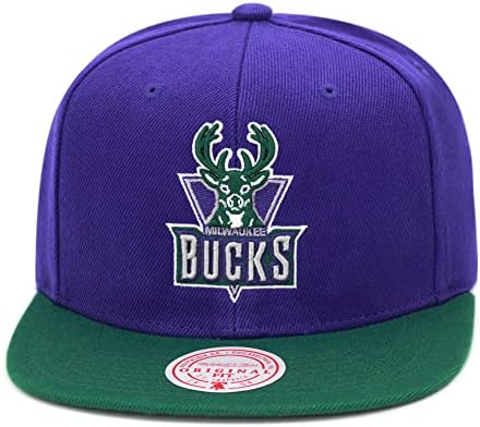 Mitchell e Ness Milwaukee Bucks NBA Core Basic Snapback Hat Cap - Purple/Green