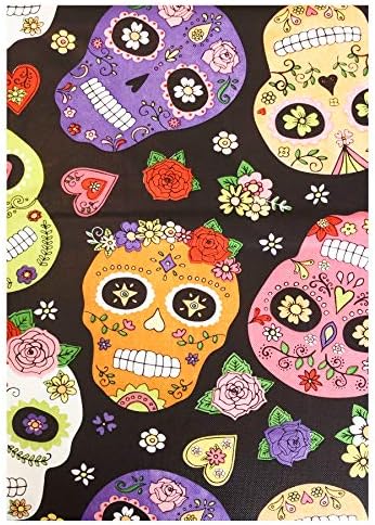 Newbridge Sugar Skull Party Felan Felan Flannel Toca de vinil apoiada - Máscara de esqueleto floral festiva Talha de vinil com