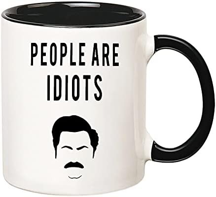 FoNhark - caneca de café engraçada, caneca Ron Swanson, pessoas são idiotas, caneca/xícara de café de 11 oz