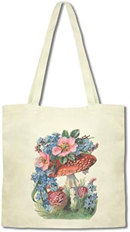 Lata de lona personalizada Bolsa de compras cogumelos e flores Vintage Look Botânica e Cogumelo Presentes