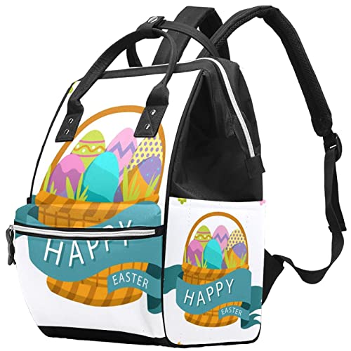 Mochila de fraldas de padrões de ovos de Páscoa Backpack Mummy Backpack de grande capacidade Bolsa de enfermagem de enfermagem para cuidados com o bebê