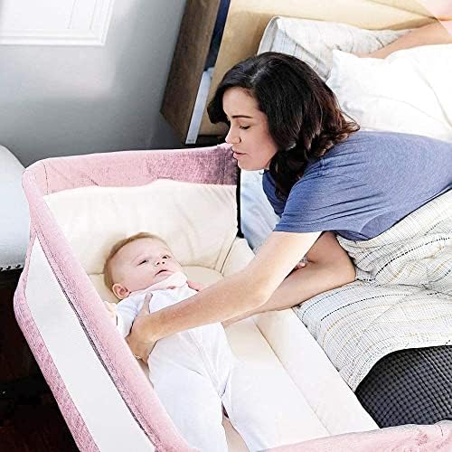 Nordmiex 3 em 1 berço de viagem de viagem, cama de bebê com rede respirável, cama portátil ajustável para infantil/bebê com rede de mosquito destacável e colchão, rosa