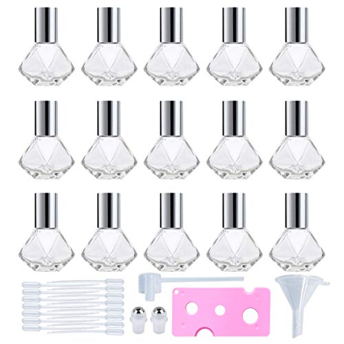 Sybiteng 15 pcs 8 ml mini garrafas de rolos de vidro transparente para óleo essencial ou recipientes cosméticos garrafa