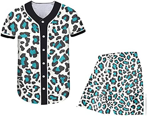 Dflyhlh 3D Sportswear Papel de leopardo azul e calças de estampa azul de leopardo terno de fitness masculino de forma esportiva casual