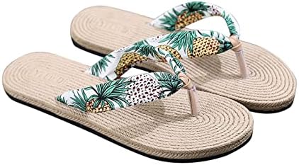 Flipers de verão para mulheres bohemian florais confortáveis ​​lisadas de praia plana imitação de cânhamo sola sola de viagem Flip-flops