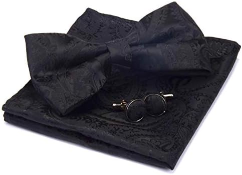Gusleson Paisley gravata borboleta pré-amarrada ajustável e abafamento quadrado de bolso com caixa de presente