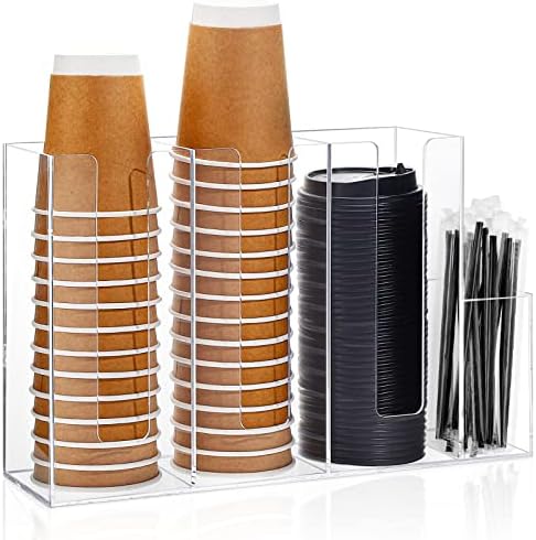 4 Compartimentos de copo de café acrílico e tampa Organizador de armazenamento de tampa Dispensador de cafeter