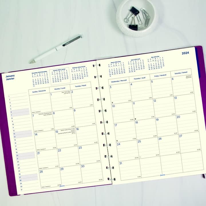 FILOFAX Monthly Planner, 17 meses, agosto de 2023 - dezembro de 2024, ligação de dois fios, bilíngues, 10.875 x 8,5, Fuchsia