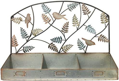 3 Bin Spice Rack - rack de parede de metal galvanizado rústico com ornamentos de pássaros e folhas