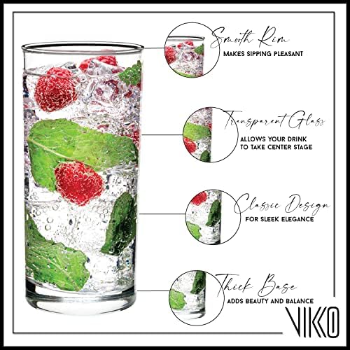 VIKKO CLASSIC HIGHBALL DINKING CONTES, 10 onças | Base pesada - grossa e durável - para água, suco, refrigerante ou coquetéis