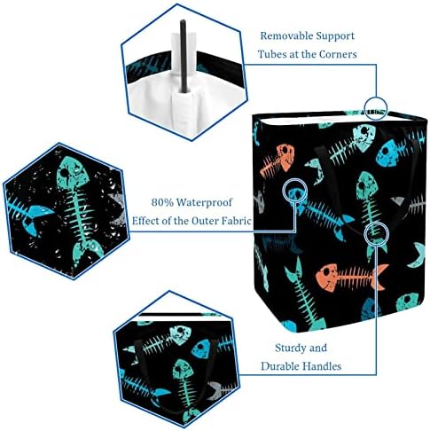 Esqueletos de peixes muiticolored cesto de lavanderia colapsível, cestas de lavanderia à prova d'água 60l de lavagem de roupas