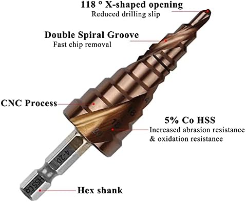 XMeifeits Etapa Drill M35 5% Cobalt HSS Droca de etapa Bit HSS Co Hssco Alta velocidade Cone de aço hexágo