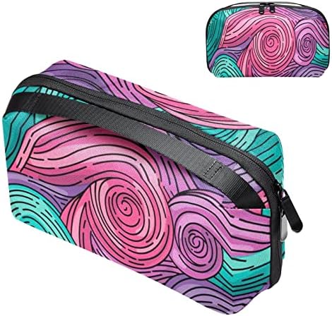 Organizador eletrônico, bolsa de cosméticos, organizador de viagens eletrônicas, bolsa de tecnologia, padrão de plantas abstratas de folhas coloridas