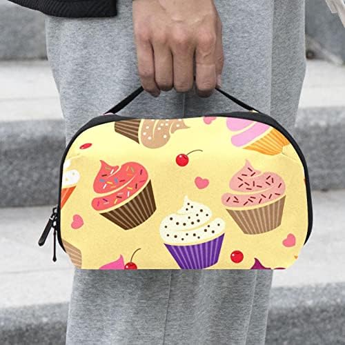 Bolsa de maquiagem de cupcakes de cerejeira deliciosa de desenho animado para bolsa portátil de travessia portátil Bolsa de