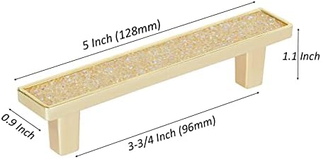 Valinmon 2pcs Gaveta de vidro de ouro quadrado brilhante, 3-3/4 em centros de buracos Modernos de gabinete de cristal de strass