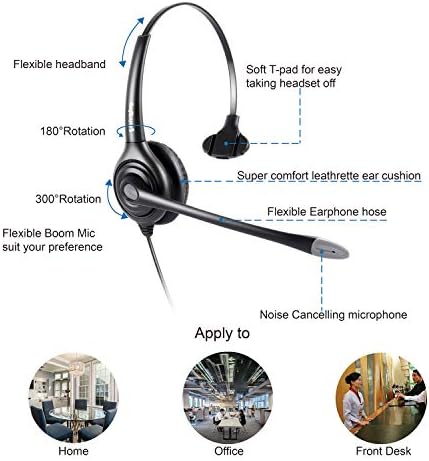 VoiceJoy Single Ear Ultra Noise Canceling Headset & HIS Cable for Avaya IP 1608, 1616, 9601, 9608, 9611, 9611G, 9620, 9621,