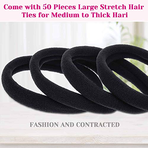 Anezus 50 PCS Cabelos pretos grossos elásticos grandes elásticos a granel laços de cabelo estendos de capim de cavalo para cabelos