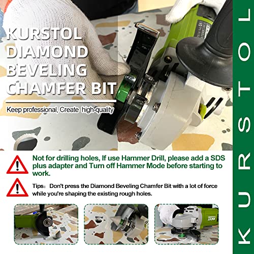 Kurstol Diamond Cone Tile Bit - Diamond Countersink Drill Bit 2 em x 5/8 -11 Greante de ângulo de rosca, bit de chanfro chanfrado para