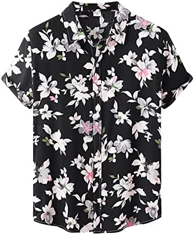Jackets de Natal de Wybaxz para Mens Casual Casual Casual Top Flower Hawaii Impresso Bonito Camisa Top Manga Curta
