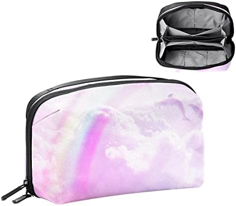 Organizador eletrônico, bolsa de cosméticos, organizador de viagens eletrônicas, bolsa de tecnologia, padrão abstrato de golfinho em nuvem rosa