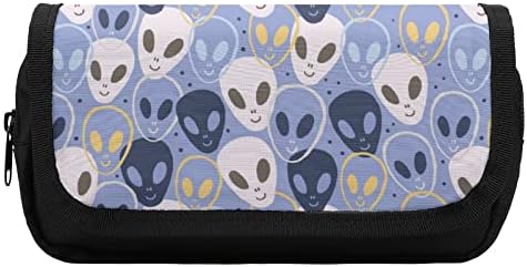 Aliens enfrenta o ufo bolsa de lápis de camada dupla camada de capa de papelaria saco de maquiagem para porta -maquiagem