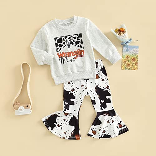 Criança bebê menina menina outono roupas de inverno letra de letra de impressão de supra -camiseta+calça de vaca calças