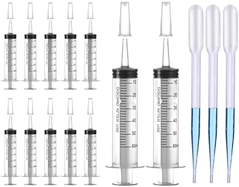 12 Pacote de 60 ml/cc seringas plásticas com 3pcs 3ml pipetas, seladas individualmente com medição e tampa para alimentar