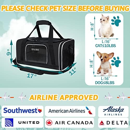 Petskd Pet Carrier 17x11x9 Airline do sudoeste do Alasca aprovada, bolsa de transportador de viagem para animais de estimação para pequenos gatos e cães, transportadora de cães macios para animais de estimação de 1 a 10 libras, transportadora de gatos com segurança com zíper de bloqueio de s