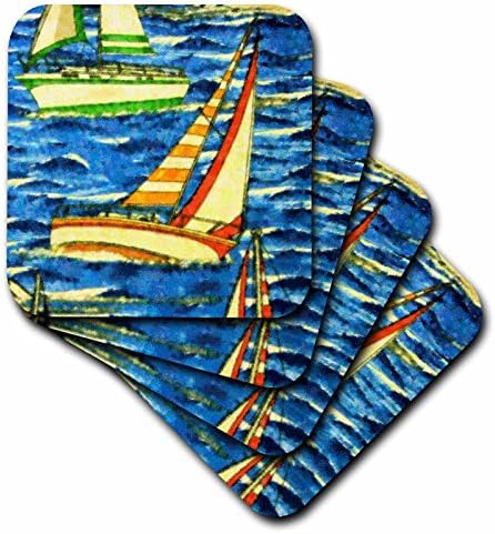 3drose cst_28438_4 Out Sailing-Ceramic Tile Coasters, conjunto de 8