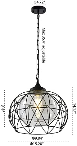 Luz de pingente de etoten para luzes pendentes da ilha de cozinha, iluminação de gaiola preta com tons de vidro, luminárias