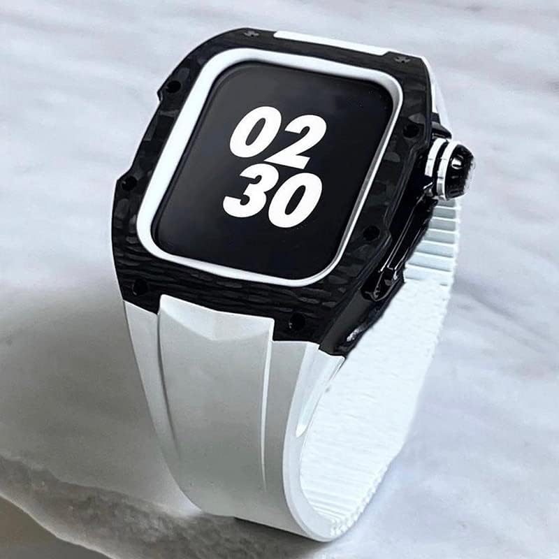 Estojo de luxo de fibra de carbono bholsa para banda de relógio Apple 45mm 8 7 Aço inoxidável para a série Iwatch 6 5